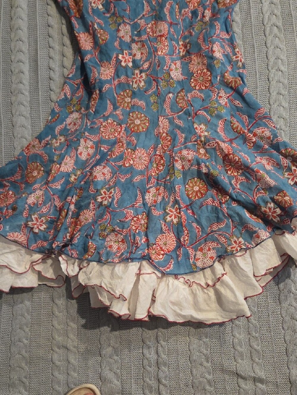 Santa Fe Designer Dress W/ Ruffle Petticoat Blue Red Floral 100% Cotton L Rare - Picture 4 of 11